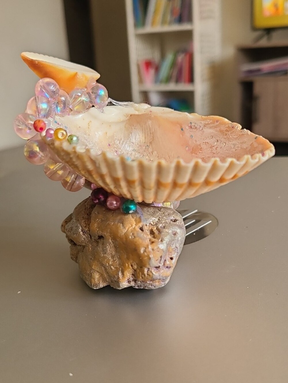 Handcrafted Seashell Accent Bowl in Cream and Tan - Unbranded